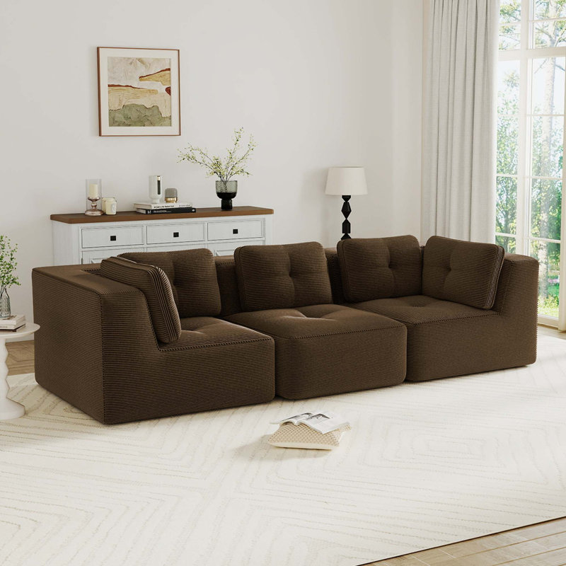 Canapé modulaire moderne avec assise profonde et aucun assemblage requis, Brun, H 27,1 po x l 116,9 po x P 40,9 po