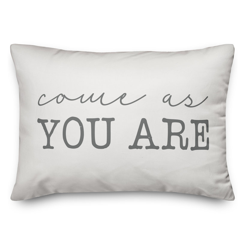 Textual Outdoor Throw Pillow, White/Gray