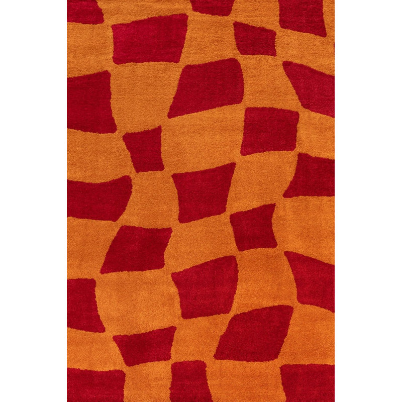Joli Chequered Area Rug Soft Dense Pile for Living Rooms and Bedrooms, Red/Orange, Rectangle 80 x 150 cm