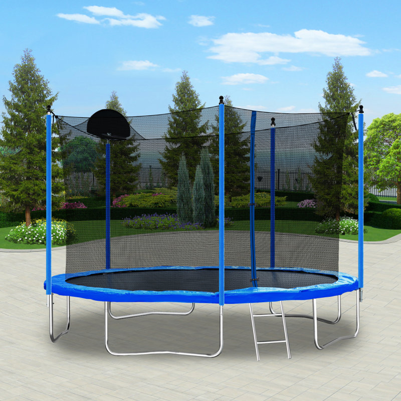 Trampoline 12 pi avec panier de basketball, échelle et filet de sécurité pour l'extérieur