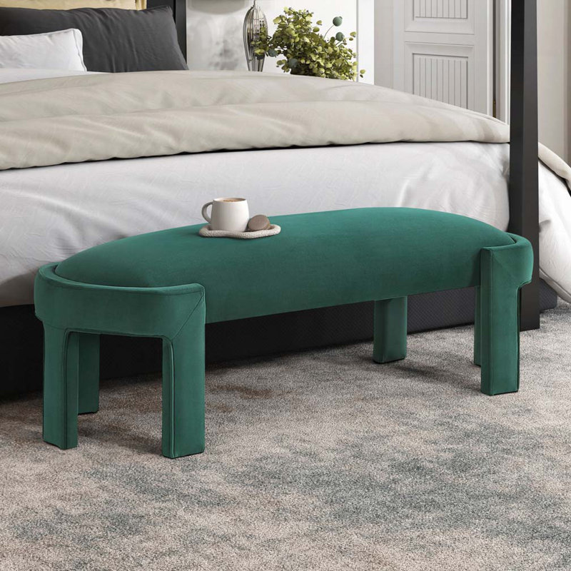 Banc rembourré en velours, Vert