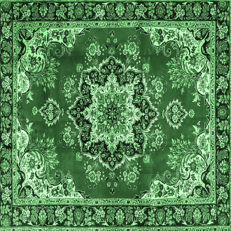 Tapis oriental vert tissé à la machine, Carré 8 pi