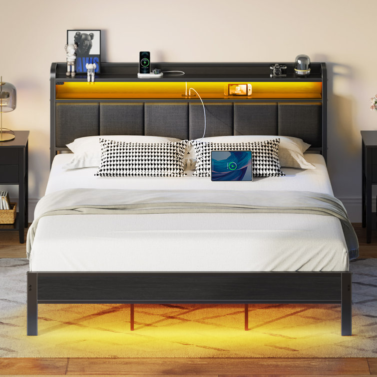 Etsuyo Upholstered Metal Bookcase Storage Bed