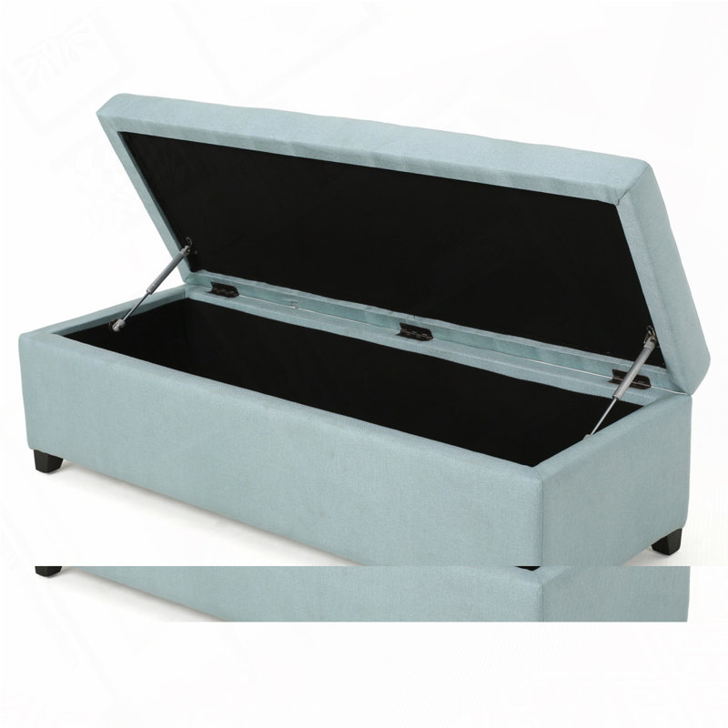 Banc de chambre rembourré avec banc de rangement capitonné, Bleu clair, H 16 po x l 50,8 po x P 19 po