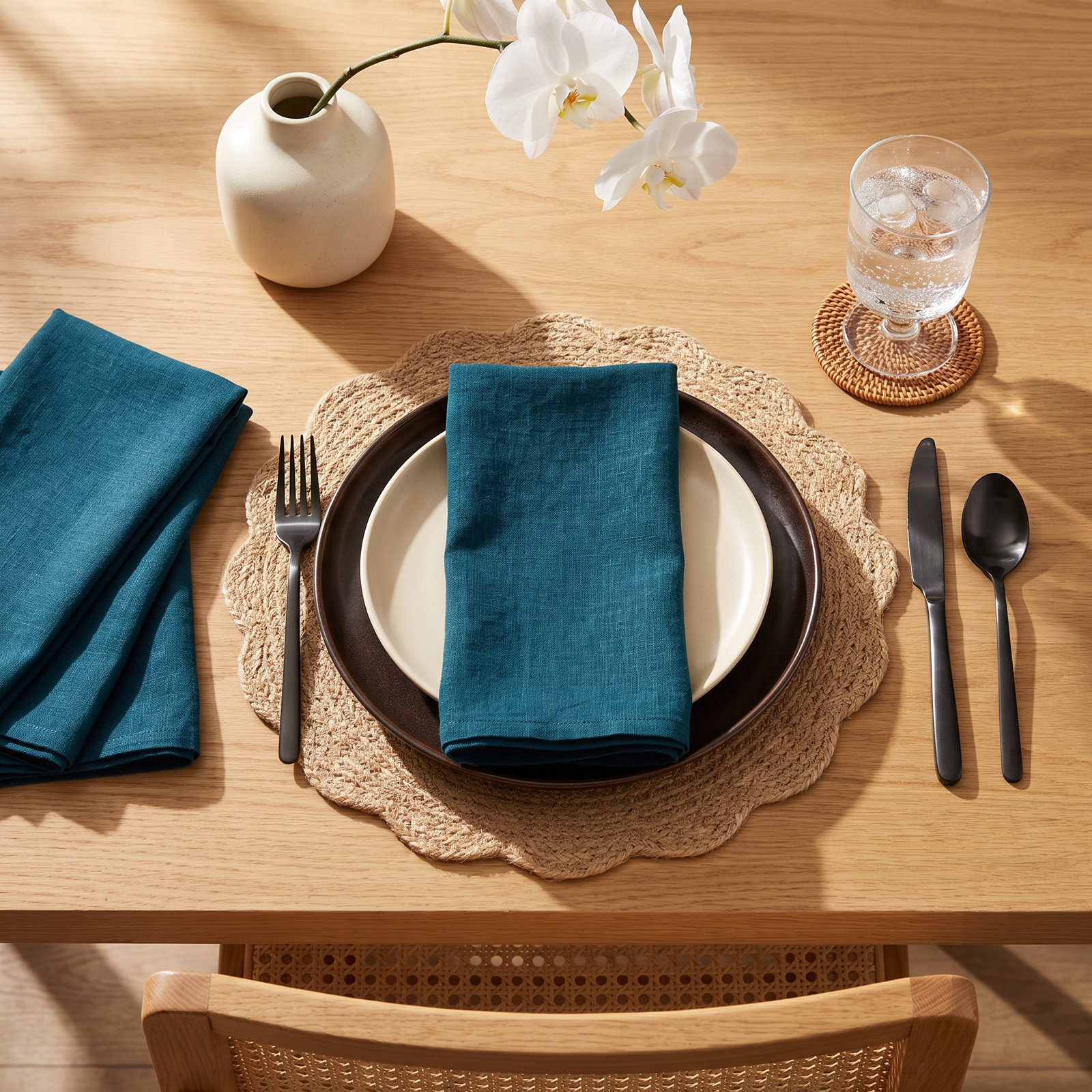 Alvia Reversible Linen Napkin, Dark Blue