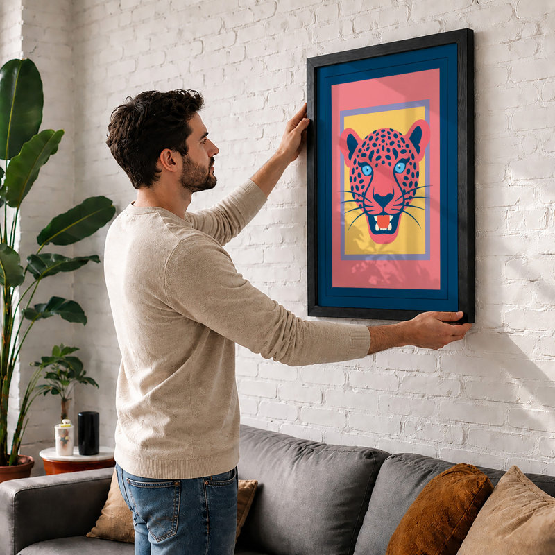 Bold Leopard Pop Art - Framed Print, A4 - 29.7 x 21.0 cm, White