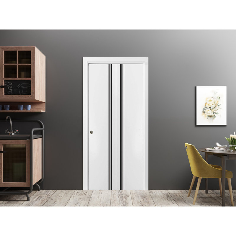 Porte pliante en bois massif massif, 64 po x 84 po, Satin blanc