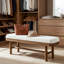 Banc de lit 55 po en bois rembourré avec coussin uni, banc de chambre blanc et brun