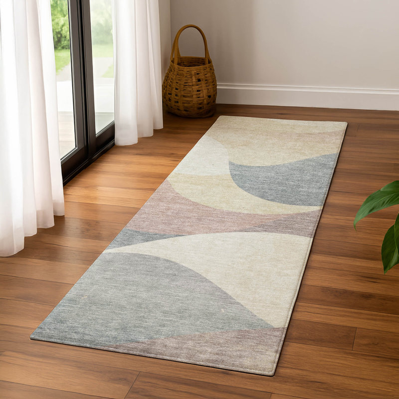 Premium Machine Washable Mayfield  swirls Rug, Beige, 2'3" x 7'6" Runner
