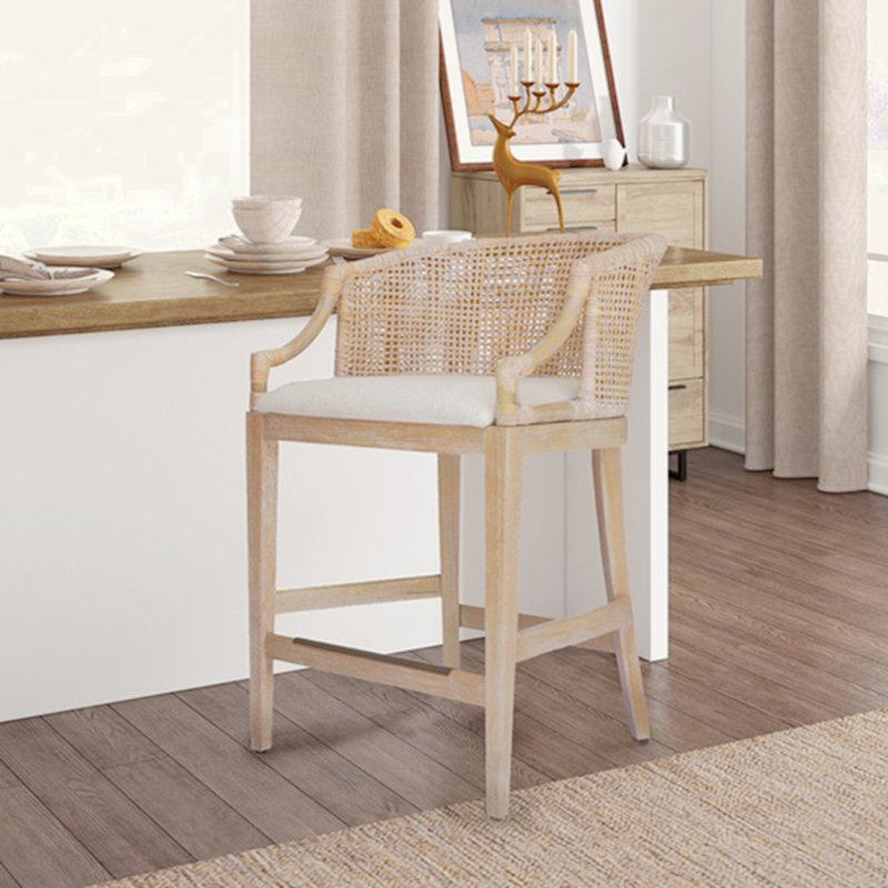 Tabouret de bar en rotin, Blanc naturel délavé