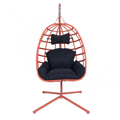 Balancelle suspendue en PE pour intérieur et extérieur avec support et coussin double lavable robuste pour patio