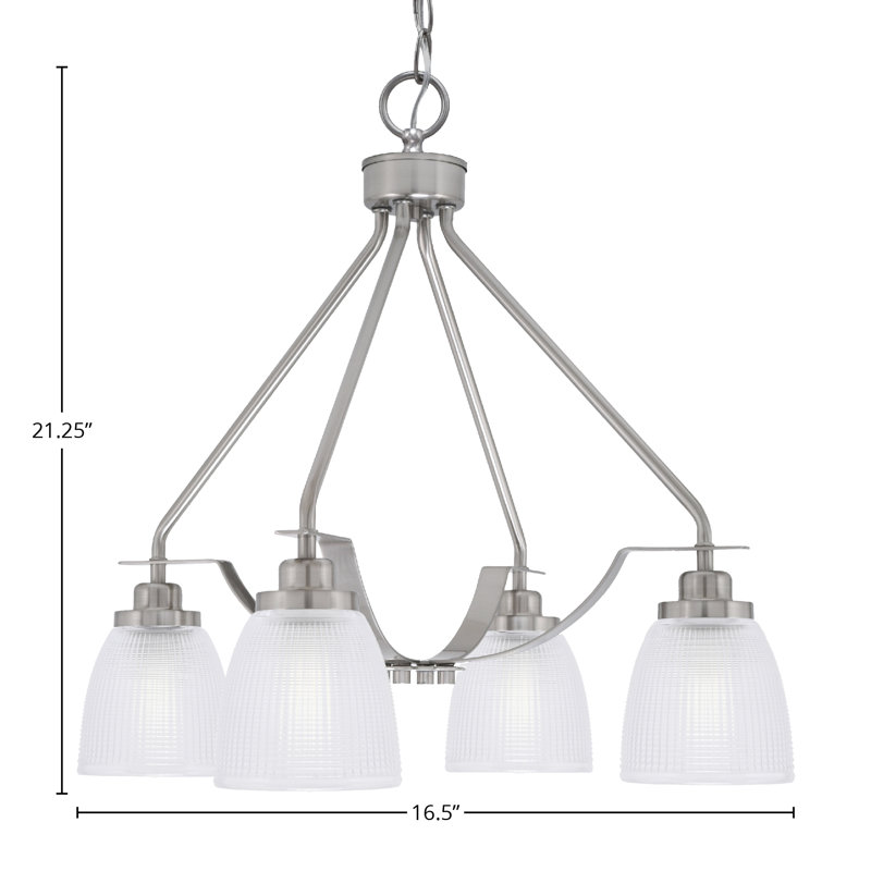 Lustre 4 lumières Odyssey Downlight illustré avec verre côtelé transparent de 5 po, Nickel brossé