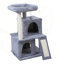 Arbre à chat à double couche avec maison de chat confortable, échelle et jouet en peluche ludique pour félins actifs.