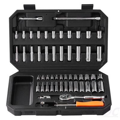 Socket Set, 1/4 Inch Drive Socket And Ratchet Set, 6-Point Socket Opening, 54 Pieces Tool Set SAE And Metric, Deep And Standard Sockets, 5/32-9/16 In, 4-14 Mm, With Accessories, Storage Case