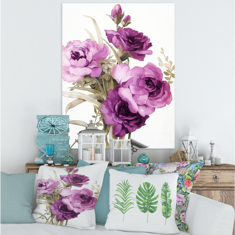 Dark Pink Roses - peinture sur toile, H 20 po x l 12 po x P 1po, Toile tendue