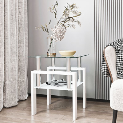 Table basse en verre trempé, table de bout, table carrée pour le salon