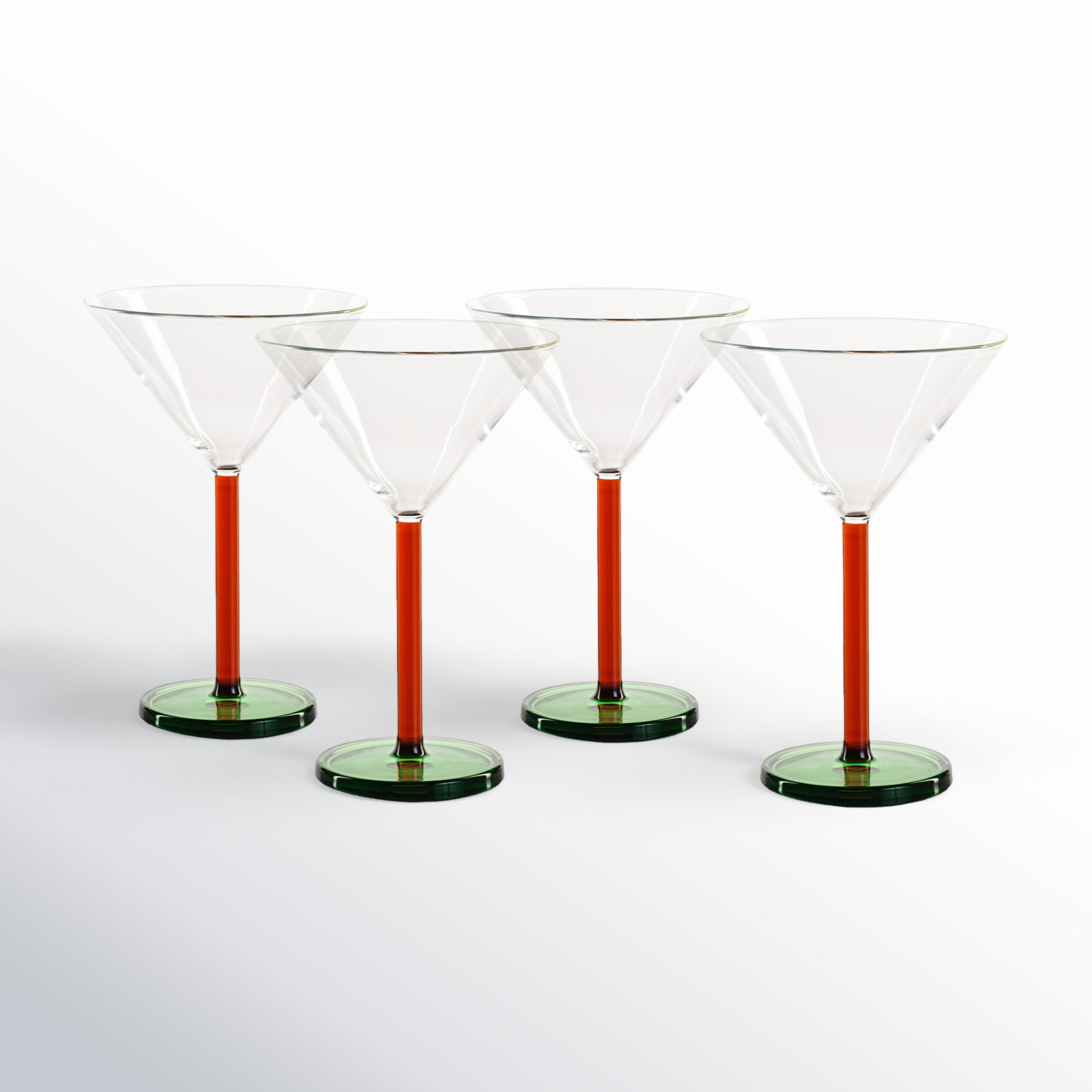 Vireo 4-Piece Martini Glass Set, Amber/Green