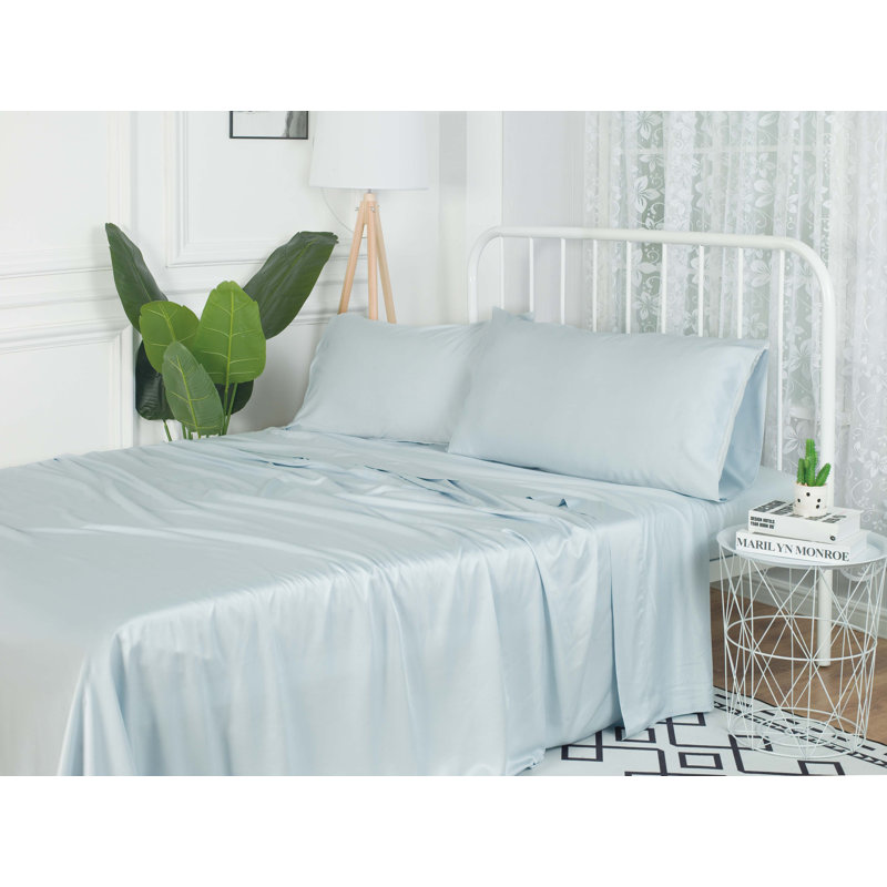  Ensemble de draps en rayonne de satin, Grand, Bleu