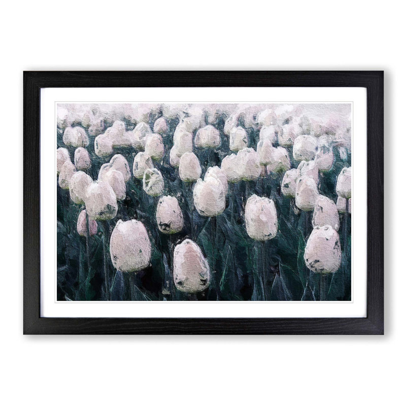 Field of White Tulips - Picture Frame Painting Print, Black Framed, 27cm H x 36cm W x 2cm D