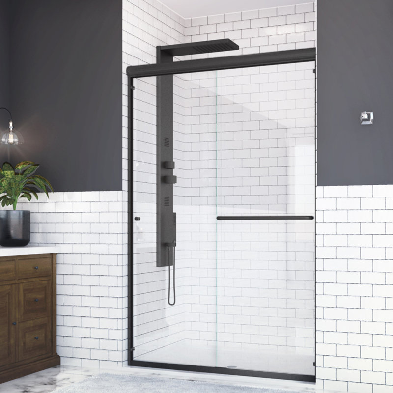 Distinctive 48 in. W x 70.5 in. H Sliding Bypass Semi-Frameless Shower Door in Matte Black w/ 1/4 in. Thick Clear Glass