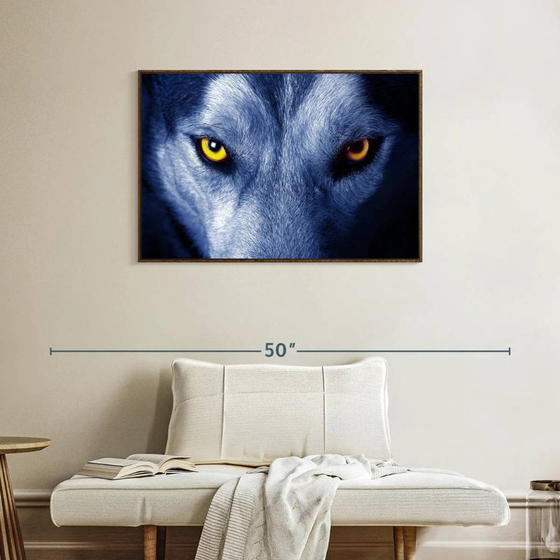 Mystic Wolf Eye, 37 po x 25 po, Cadre flottant noyer