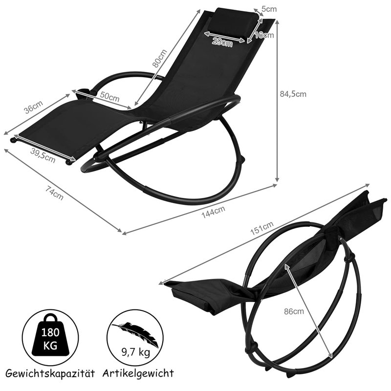 Godmond 74cm Long Single Chaise with Cushions, Black