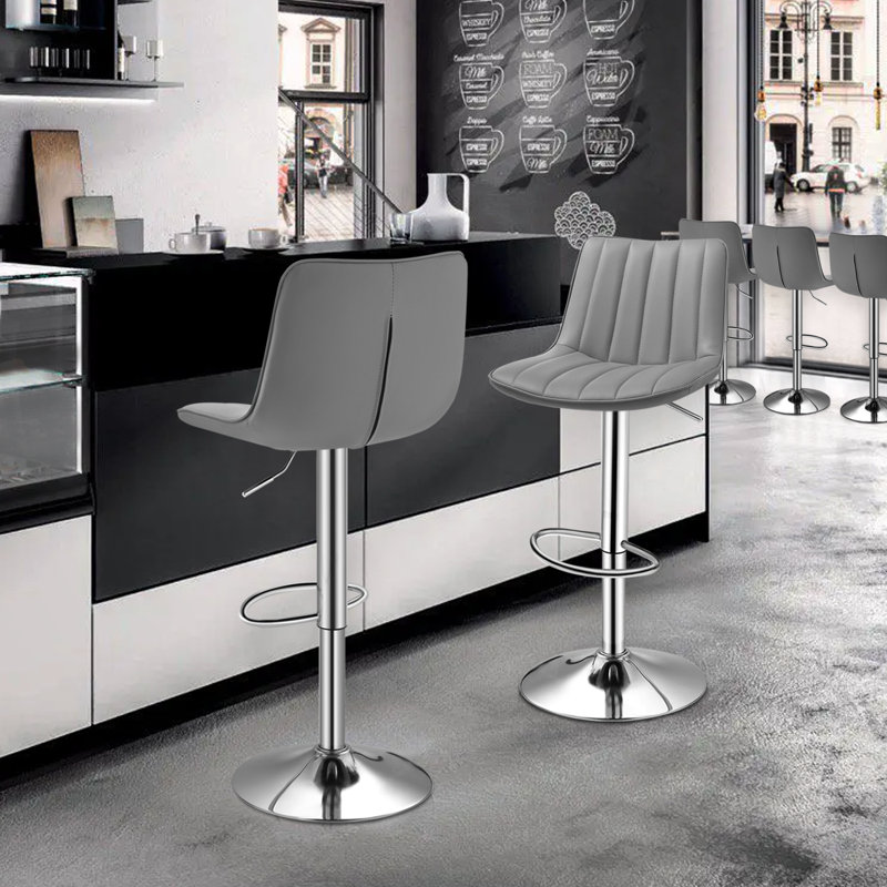 Tabourets de bar pivotants réglables, tabourets de bar en similicuir à hauteur de comptoir avec repose-pieds, Gris