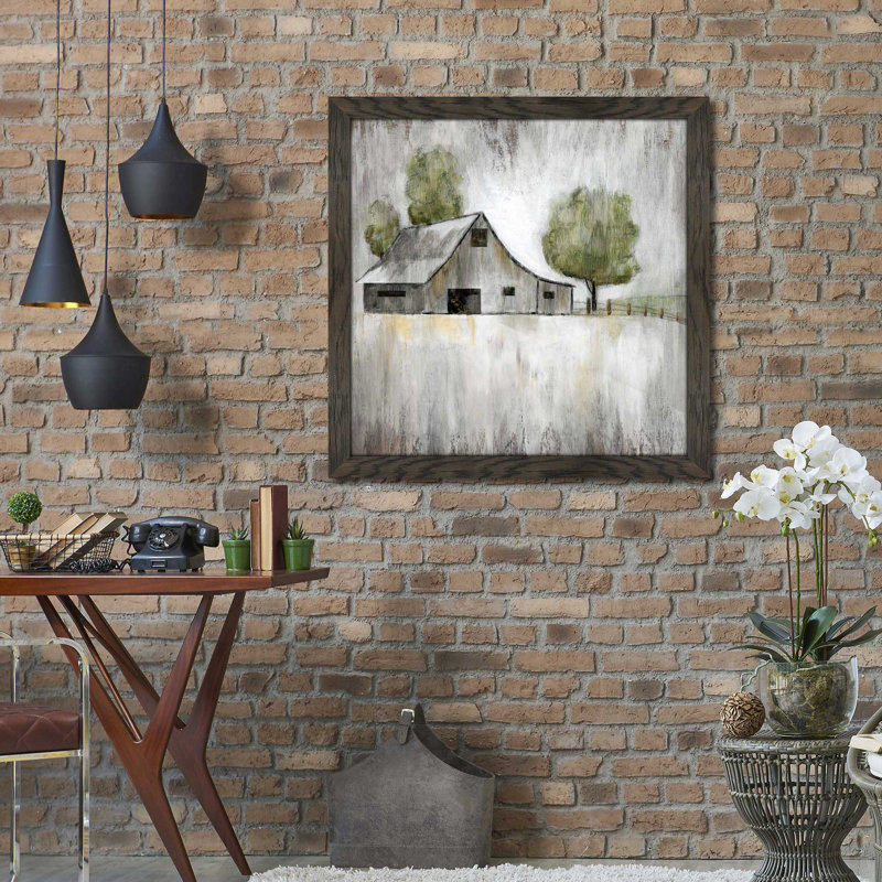 «Weathered Barn», reproduction de peinture acrylique, H 31,5 po x l 31,5 po x P 1 po, Cadre chocolat patiné
