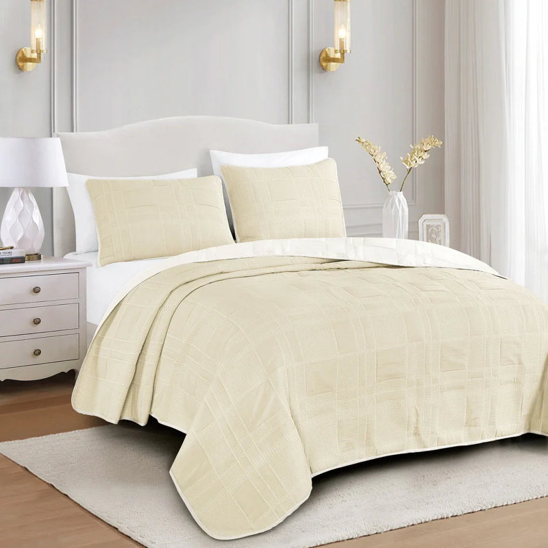 Ensemble de couvre-lit 3 pièces beige, Courtepointe très grand et 2 très grandes taies 