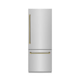 ZLINE Autograph 30 in. Built-In Refrigerator w/ Gray Interior and Polished Gold Helix Handles