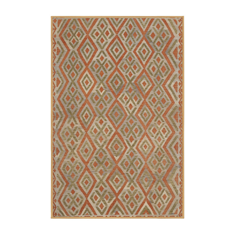 Tapis contemporain brun / rouge / gris, Rectangle 7 pi x 10 pi