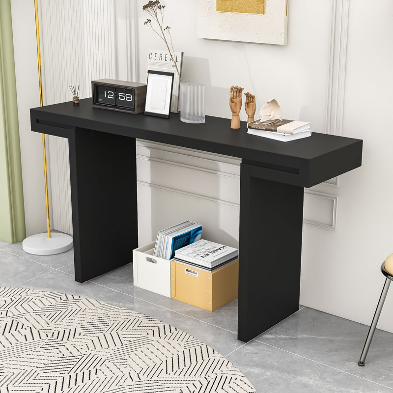 Console avec lignes géométriques épurées et pieds réglables, Noir