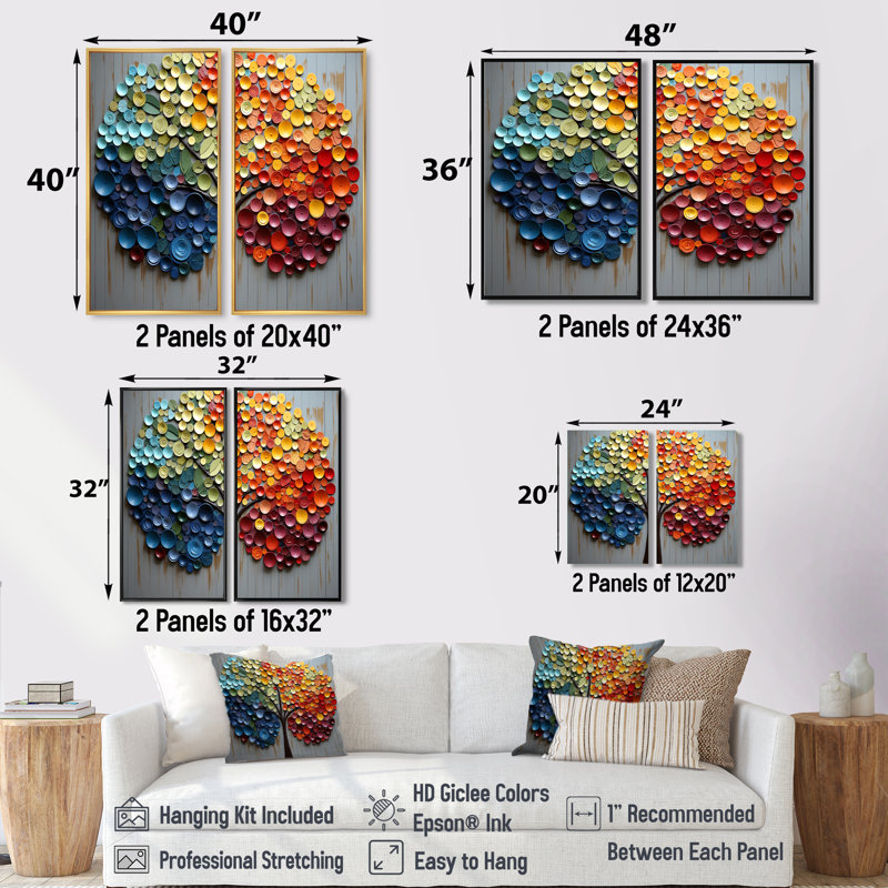 Arc-en-ciel coloré de 4 saisons - art mural sur toile colorée, H 36 po x l 48 po, Impression encadrée flottante, Noir
