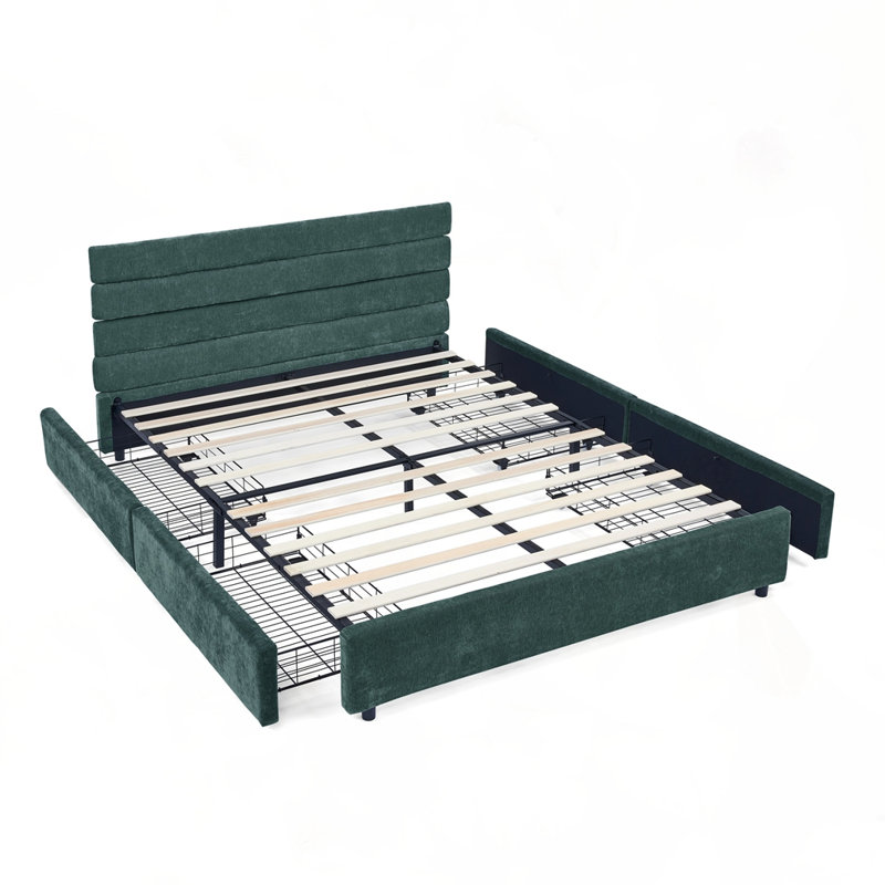 Queen Size Upholstered Bed Frame, Blue/Green