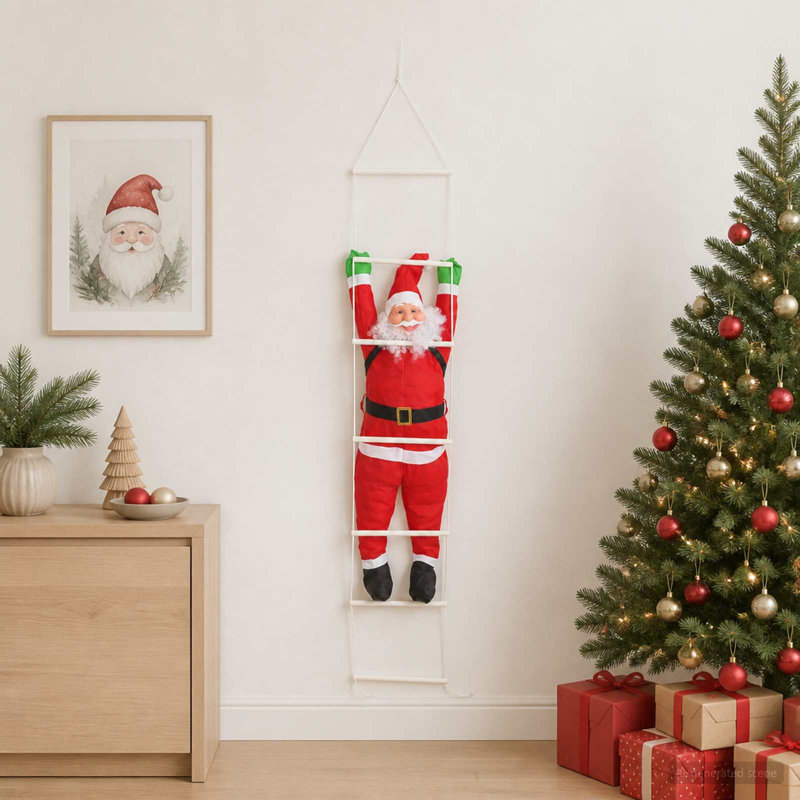 Hanging Santa Claus on Ladder Polyester Christmas Hanging Decoration