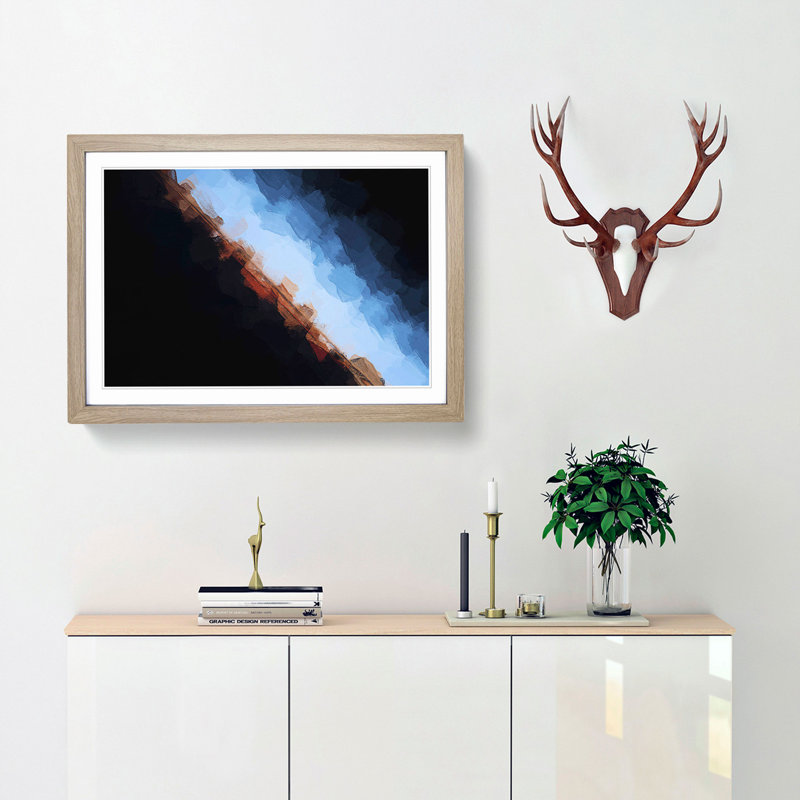 Horizon in Orange & Blue in Abstract - Picture Frame Graphic Art Print, 36cm H x 48cm W x 2cm D, Oak Framed