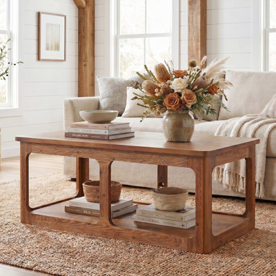 Table basse rectangulaire en bois massif 47,24 "avec rangement pour le salon