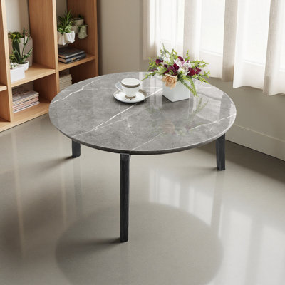 Petite table basse moderne et élégante de 36 pouces, plateau de table en imitation marbre avec pieds en bois d'hévéa massif