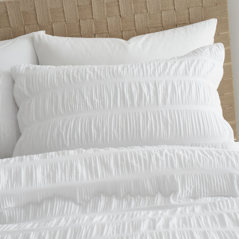 Seersucker Duvet Cover Set with Pillowcases, King Duvet Cover + 2 Standard Pillowcases, White