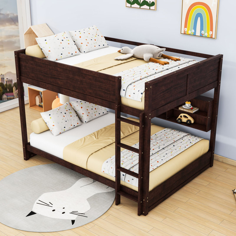 Queen Over Queen Bunk Bed With Cabinets And Charging Station, Brown