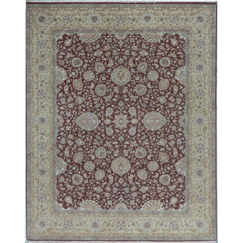 Tapis rouille et vert foncé noué à la main de haute qualité