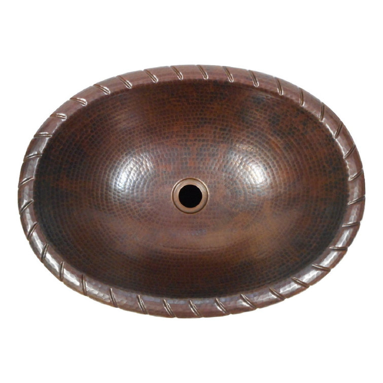 19" Oval Copper Drop-in Bathroom Sink with Decorative Edging
