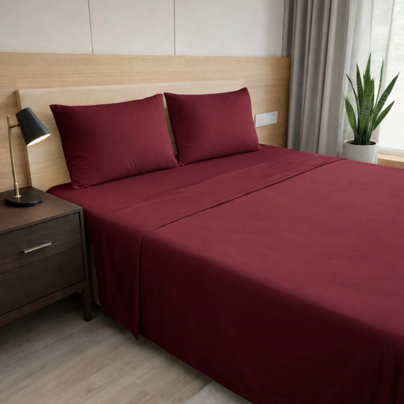 Ultra Soft Bamboo Sheet Set - 4 Pc Set - Wrinkle Resistant - Cooling Sheets with Deep Pockets, Burgundy