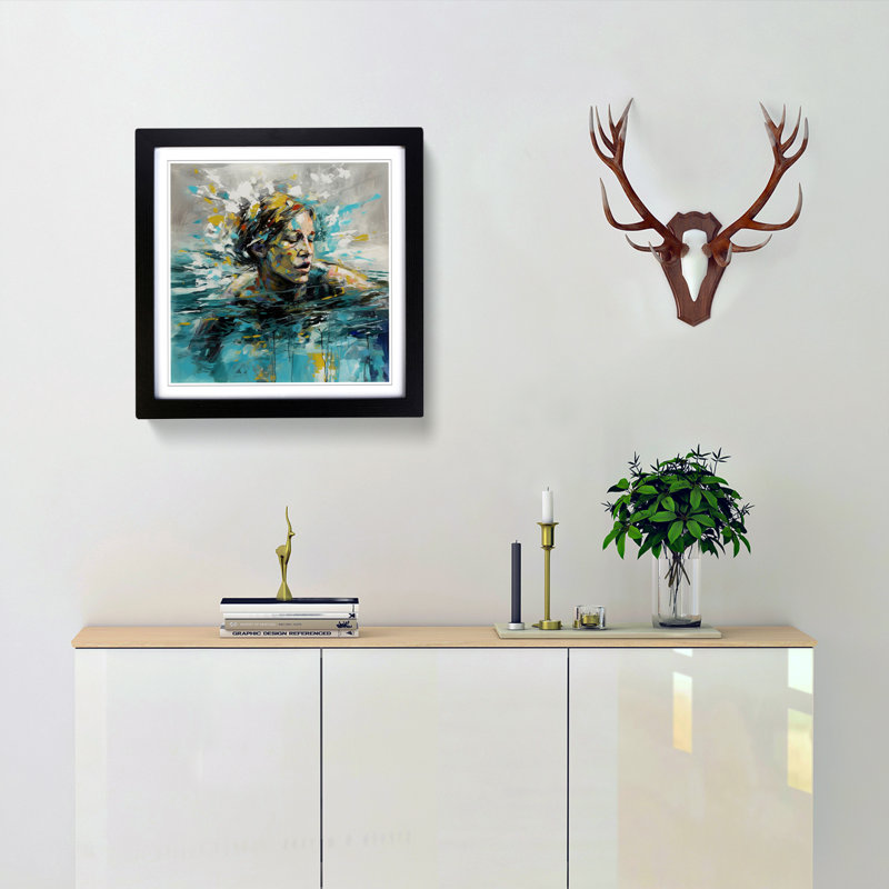 Swimming Gestural Art No.1 - Single Picture Frame Print on Wood, Black