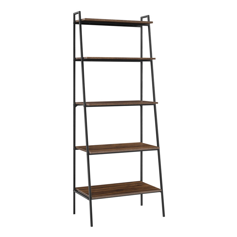 Little Italy Metal Ladder Bookcase, Dark Walnut
