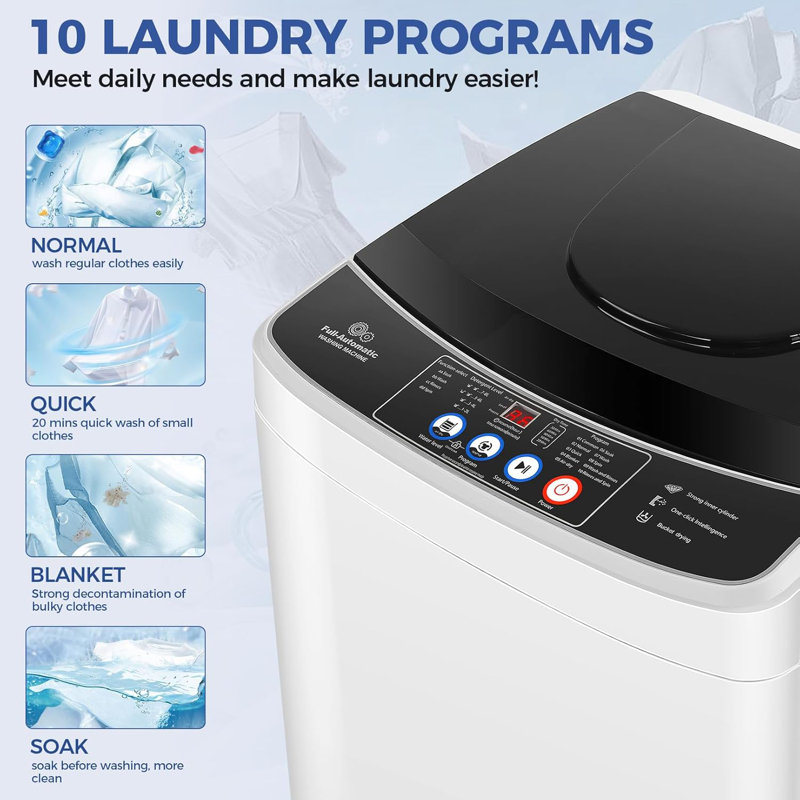 2,8 pieds cubes Pi. Laveuse portative à haute efficacité et peu encombrante avec tambour de lavage en acier inoxydable, verrou de sécurité pour enfants