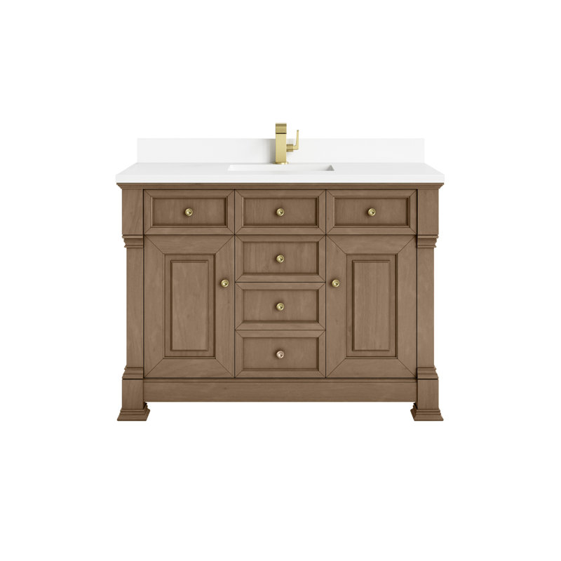 Brookfield 48'' Single Bathroom Vanity with Top, White Zeus, Pecan, Single Hole