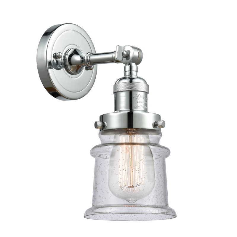 Applique murale articulée à 1 lumière Bartolmeu, Ampoule incandescente rétro de 60 watts, Grainé, Chrome poli