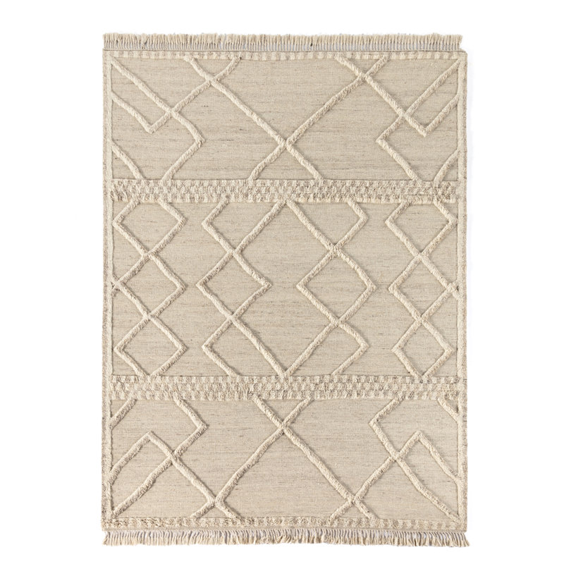 Lovato Wool Geometric Area Rug in Beige, Rectangle 8' x 10'
