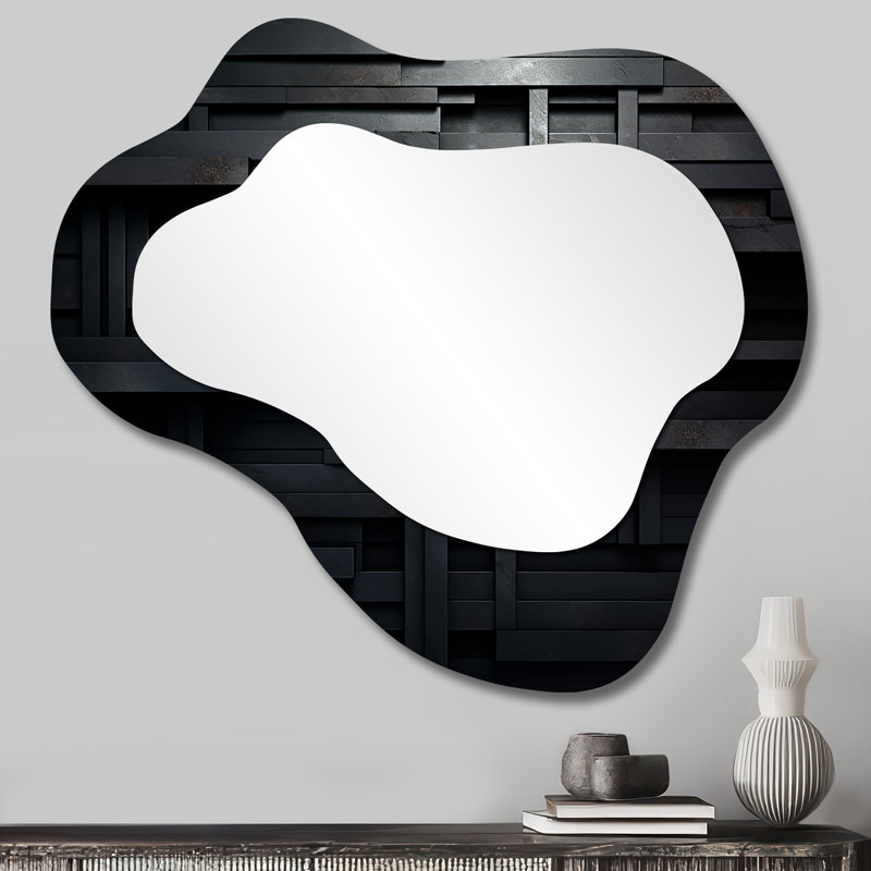 Dimensions du cube en brique noire 3D V - grand miroir mural nuage géométrique, miroir unique asymétrique moderne, impression d'art en métal